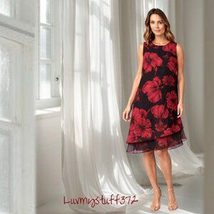 Cute Floral Sleeveless Black and Red Dress with Fun Asymmetrical Hem